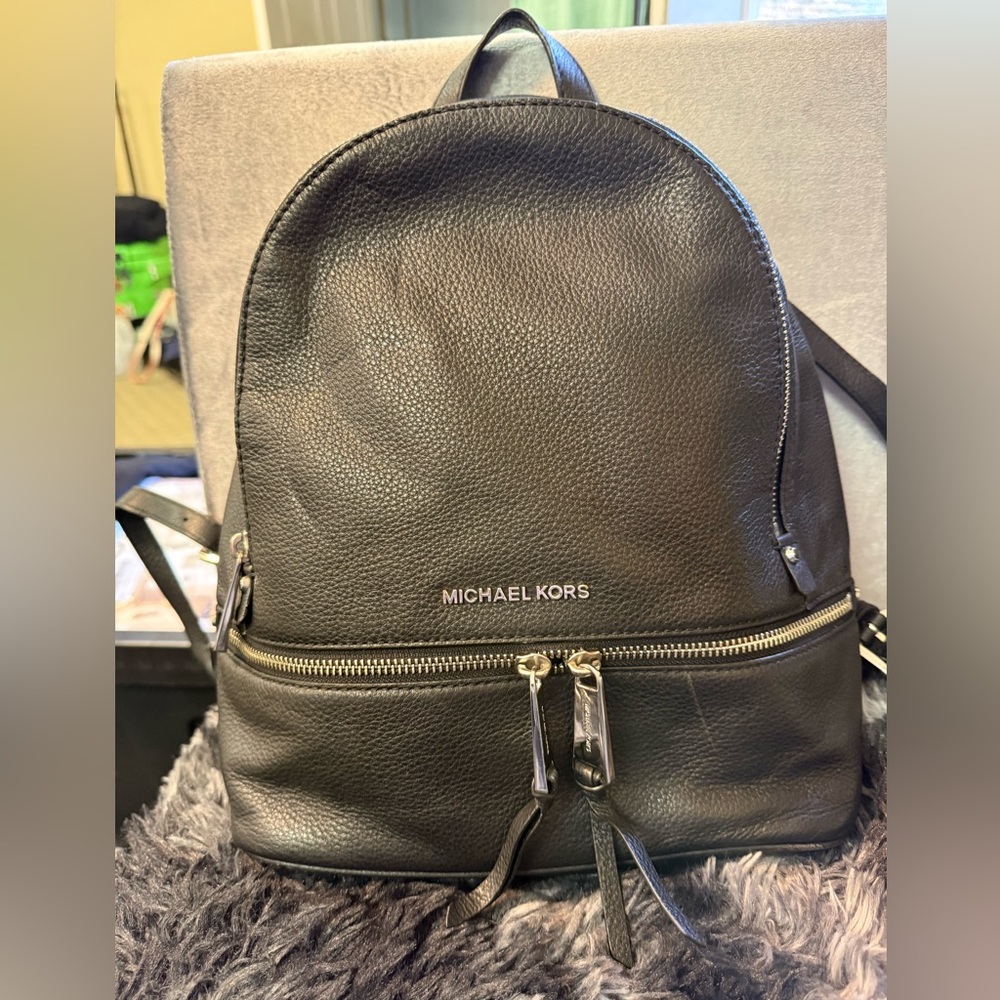 Michael Kors Black Pebbled Leather Backpack